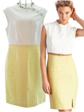 NEW Kay Unger Classic Neutral Creamy White Yellow Sleeveless Power Dress Size 10